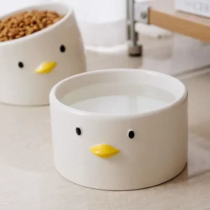 1pc 2pcs Cute Chicken Raised Ceramic Pet Bowl, Non-Slip Design Cat Food And Water Bowl With Stand