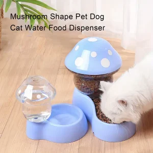 Mushroom-Shaped Pet Feeder, Automatic Water Dispenser & Food Bowl for Cats and Dogs, Large Capacity, 6.69x6.5 inches, Blue & Green Plastic Pet Supplies