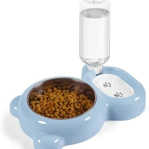 Double Bowl Pet Feeding & Hydration Set with Automatic Water Dispenser Bottle