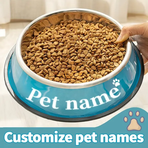 Customizable Pet Bowl for Dogs and Cats, Stainless Steel, Personalized Engraving, Anti-Slip, Large Capacity, Durable Pet Feeding Bowl for All Breeds