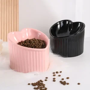 1pc Elevated Heart-Shaped Ceramic Cat Bowl with Anti-Vomiting Design for Neck Protection