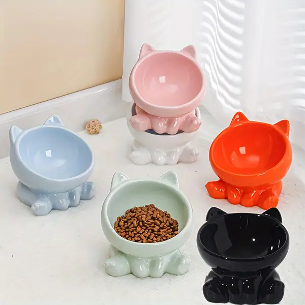 2 Pieces Ceramic Pet Cat Bowl Oblique Mouth Cat Food Bowl Protect Cervical Spine Ceramic Pet Bowl