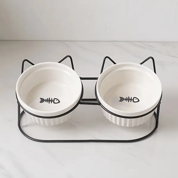 1 Set Non-Slip Ceramic Dog Food And Water Bowls With Iron Bracket, Elevated Tilted Dog Feeder Bowls Promotes For Healthy Eating And Reduces Neck Strain