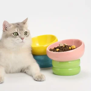 Ceramic Elevated Cat Bowl Set: High-Neck Design for Cats - Includes 3 Colors