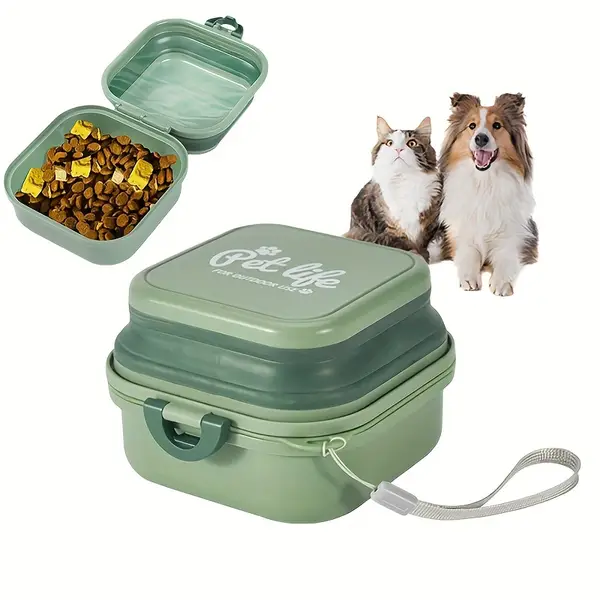 Multifunctional Collapsible Pet Double Bowls Portable Plastic Double-Layer Leak Proof Dog Food Bowl Water Bowl For Pet Outdoor Traveling Camping Walking Supplies