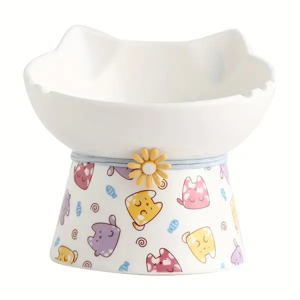 Elevated Ceramic Cat Bowl With Stand - Anti-Tip, Dual Bowl Design For Food & Water, Perfect For Cats & Small Dogs