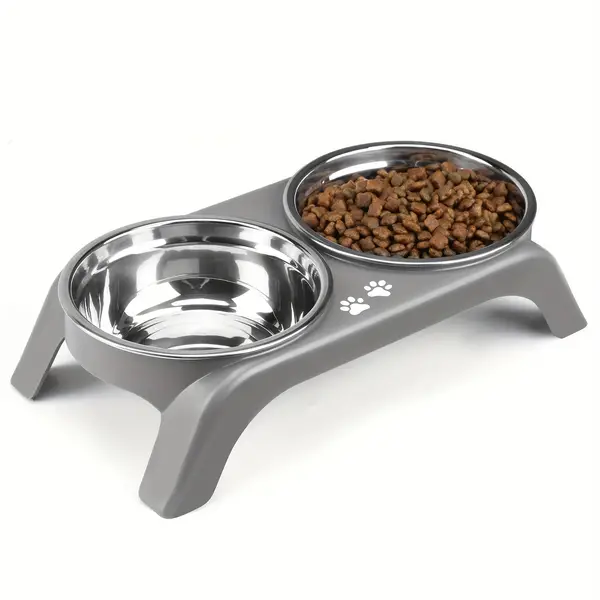 Ergonomic Elevated Cat Bowl Set With Non-Slip Base - Dual Stainless Steel Bowls For Food And Water, Easy Clean, Prevents Vomiting, Ideal For Indoor Cats & Small Dogs