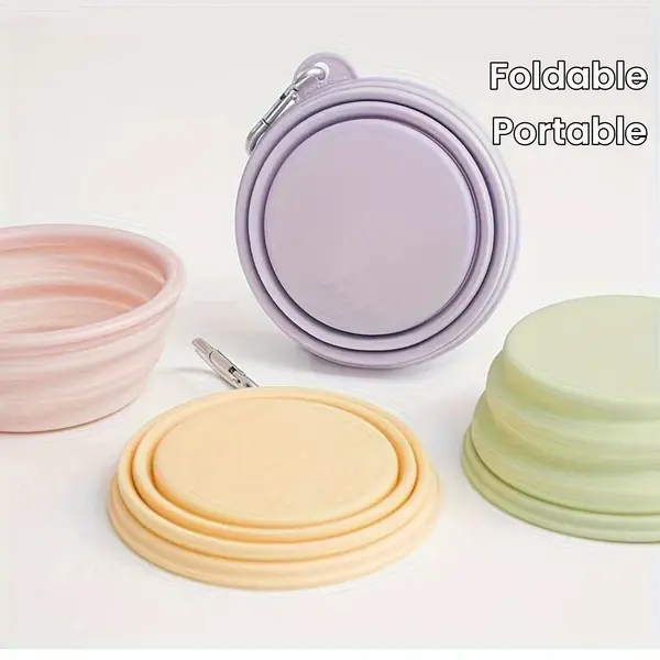 11.83oz Macaron Color Pet Portable Foldable Bowl For Going Out, Cat Bowl Dog Bowl Outdoor Travel, Hanging Pet Drinking Water Feeding Silicone Bowl