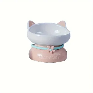 Elevated Ceramic Cat Bowl - Neck-Friendly, Slanted Design for Healthy Digestion & Posture